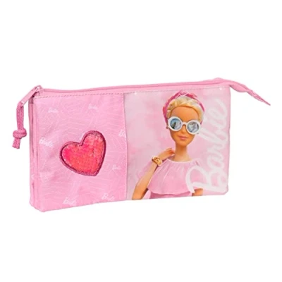 Afbeelding van Pennenetui met 3 vakken Barbie Girl Roze 22 x 12 cm