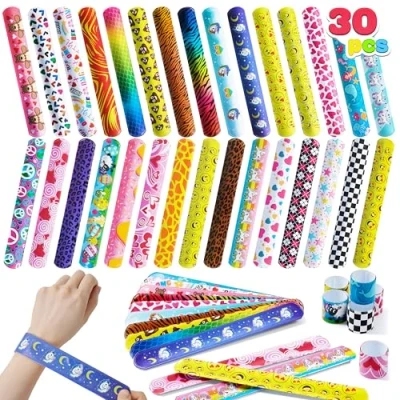 Afbeelding van JOYIN slap Band 30 stuks super armbanden met kleurrijke harten en dieren, feestzakjes voor kinderen (30 designs) verjaardag, feest, paasmand