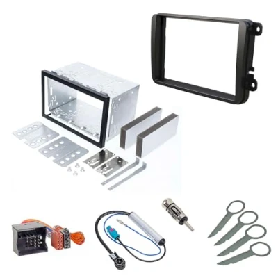 Afbeelding van Audioproject A217 Dubbele DIN ISO montageset compatibel met VW Golf 5 6 Passat Skoda Octavia Seat Radiovoorpaneel Radioadapter 2 x Fakra antenne adapter ontgrendelingsbeugels