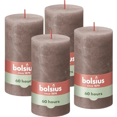 Afbeelding van Stompkaarsen Shine 4 st rustiek 130x68 mm taupe