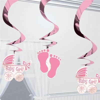 Afbeelding van Decoratie swirl geboorte Meisje 5 stuks
