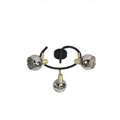 Afbeelding van QAZQA Plafondlamp zwart 44,5 cm met smoke glas 3 lichts Vidro