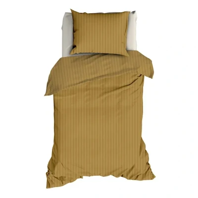 Afbeelding van Satin d&#039;Or Satijnstreep Dekbedovertrek Eenpersoons 140x200/220 cm Gold