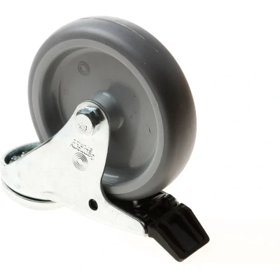 Afbeelding van Kelfort Zwenkwiel met boutgat, grijs rubber wiel glijlager + rem 65kg 100mm