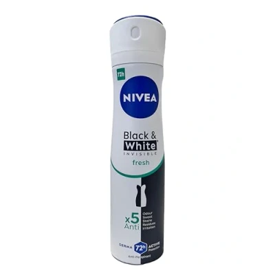 Afbeelding van Nivea Black &amp; White Invisible Fresh Deodorant spray 6 x 150 ml, Deo en anti halo&#039;s, geurende transpirant beschermt huid kleding