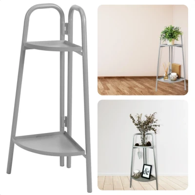 Afbeelding van Cheqo® Metalen Plantenrek 70cm Plantenstandaard Plantentrap Hoekmodel Bloemenrek Licht Grijs 26x26cm Hoogte Scharnier Gepoedercoat Frame