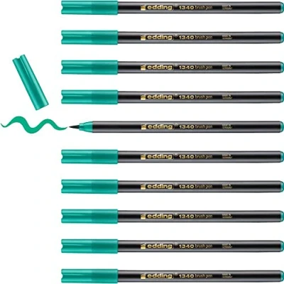 Afbeelding van Edding 1340 viltstiften met penseelpunt, groen, 10 pennen, flexibele viltstift voor schilderen, schrijven en tekenen, notitieboeken, mandala&#039;s, kalligrafie