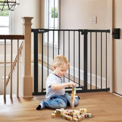 Image de COMOMY barrière pour bébé de 76,2 cm haut portes d&#039;escalier, s&#039;adapte aux ouvertures 74,9 à 110 large, extra large fermeture automatique chien, montage par