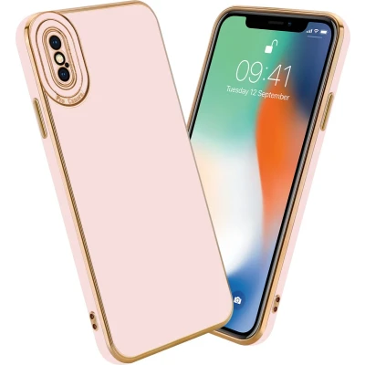 Afbeelding van Cadorabo Hoesje geschikt voor Apple iPhone XS MAX in Glossy Roze Rose Goud Beschermhoes van flexibel TPU silicone Case Cover en met camerabescherming