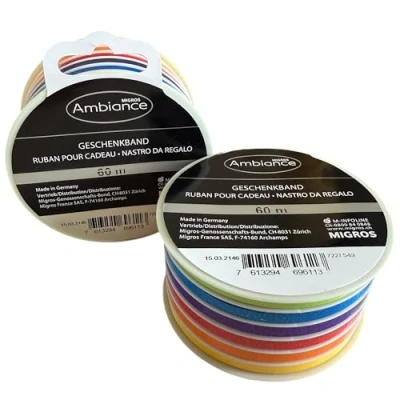 Afbeelding van Ambiance Cadeaulint Set 2 Rollen (6x10 m per rol) 5 mm Breed 6 Vrolijke Kleuren