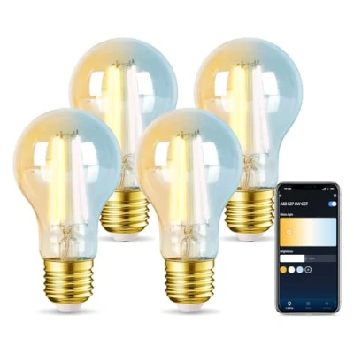 Afbeelding van Aigostar Edison slimme lamp Alexa E27 6 W led vintage wifi A60 retrolamp, compatibel met en Google Home, dimbaar 2700 K 6500 K, amber 4 stuks