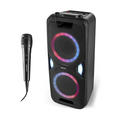Afbeelding van MEDION P67038 partygeluidssysteem (partyluidsprekers, karaoke, batterij, FM radio, Bluetooth 5.0, compact systeem, 2x 220 watt, gekleurde LED, USB, AUX, microfoonaansluiting)