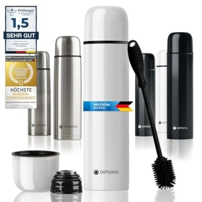 Afbeelding van Dubbelwandige roestvrijstalen thermosfles met beker en borstel; lekvrij, vaatwasmachinebestendig BPA vrij + reinigingsborstel; houdt dranken warm koud (wit, 1000 ml)