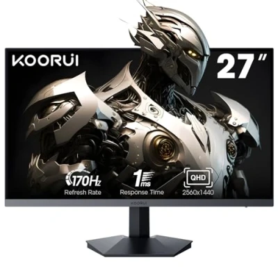 Afbeelding van KOORUI Gaming Monitor 27 inch, QHD 2560 x 1440 PC beeldscherm Adaptive Sync technologie (IPS paneel, 170Hz, 1ms, DCI P3 90%, Gsync compatibiliteit, 2 HDMI, VESA, DisplayPort, instelbare neigung)