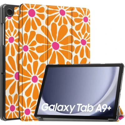 Afbeelding van iMoshion Tablet Hoes Geschikt voor Samsung Galaxy Tab A9 Plus Design Trifold Bookcase Meerkleurig /Orange Flower Connect