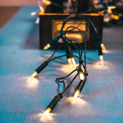 Afbeelding van hellum 835014 Lichtsnoer voor binnen, mini lichtketting met 50 heldere en warme gloeilampen, groene kabel, 7,35 m, lampen stekker Kerstmis