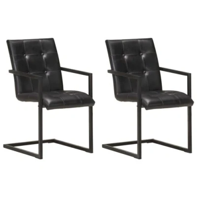 Afbeelding van vidaXL Eetkamerstoelen 2 st echt leer zwart