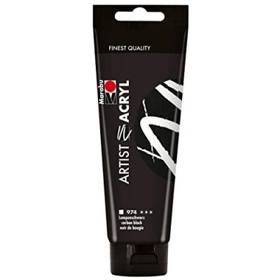Afbeelding van Marabu 12200044974 Artist acrylverf, zwart, lamp, 120 ml, fijne acrylverf in kunstenaarskwaliteit, op waterbasis, pasteuze consistentie, sterk gepigmenteerd, zeer goede glans en dekking