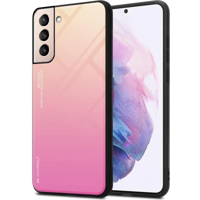 Afbeelding van Cadorabo Hoesje geschikt voor Samsung Galaxy S21 PLUS in GEEL ROZE Tweekleurige beschermhoes van TPU silicone Case Cover en achterzijde gehard glas