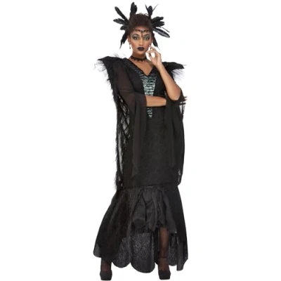Afbeelding van Smiffy&#039;s Heks &amp; Spider Lady Voodoo Duistere Religie Kostuum Lange Uitbundige Horror Flapper Vrouw Zwart Small Halloween Verkleedkleding
