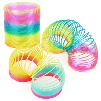 Afbeelding van THE TWIDDLERS 3 Grote Trapveren (⌀ 9cm) in Regenboogkleuren Magic Spring Veer Speelgoed voor Jongens &amp; Meisjes Traploper Spiralen