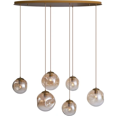 Afbeelding van QAZQA Art deco hanglamp messing met amber glas 6 lichts Douglass