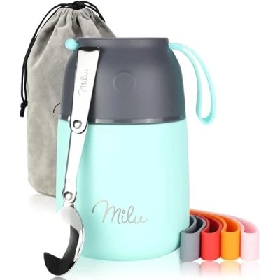 Afbeelding van Milu® Isotherm Bakje 450, 650 ml Roestvrij staal voor babyvoeding Voedsel warm houden Isothermische lunchbox Muesli to go Mint, 450