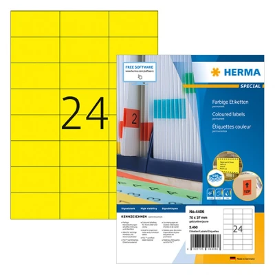 Image de Herma Special 4406 étiquettes adhésives permanentes A4 70 x 37 mm (2400 étiquettes) jaune