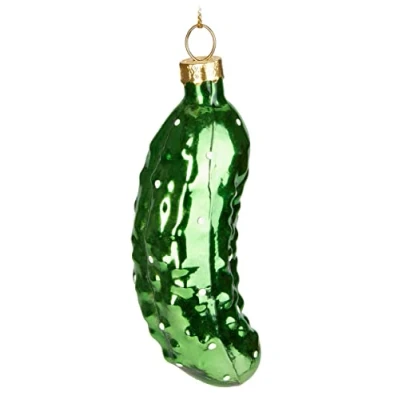Afbeelding van BRUBAKER Groene kerstkomkommer, handbeschilderde kerstbal als zure komkommer van glas, grappige kerstboomdecoratie, 9 cm