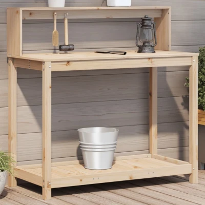 Afbeelding van Oppottafel met schappen 108x50x109,5 cm massief grenenhout