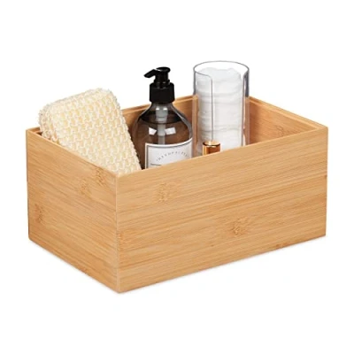 Afbeelding van Relaxdays opbergdoos bamboe stapelbaar zonder deksel 14 x 30 20 cm natuur