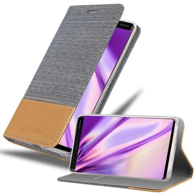 Afbeelding van Cadorabo Hoesje geschikt voor Nokia 8 Sirocco in LICHTGRIJS BRUIN Beschermhoes met magnetische sluiting, standfunctie en kaartvakje Book Case Cover Etui