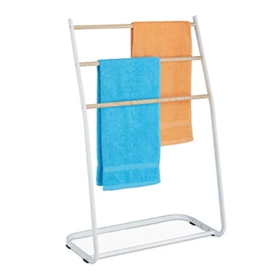 Afbeelding van Relaxdays handdoekrek staand met 3 handdoekstangen handdoekhouder badkamer modern