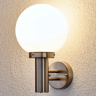 Afbeelding van Lindby Wandlampen buiten 1licht roestvrij staal, glas H: 31.5 cm E27 opaalwit