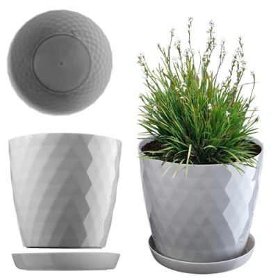 Afbeelding van KADAX Elegante bloempot, plantenpot met schotel, ronde bloempot van kunststof, voor bloemen, binnen
