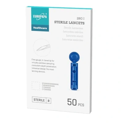 Image de EUROPAPA® Lancettes, lancettes stériles jetables, sanguines, de sécurité pour prélèvement sanguin, 50 pièces, lecteur glycémie série EUROPAPA BG applicable