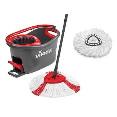 Afbeelding van Vileda 153095 Turbo Easywring &amp; Clean Complete Set, Wismop en Emmer, met Extra Classic Reservekop, Rood Zwart, Meerkleurig