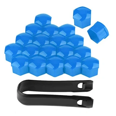 Afbeelding van Aramox Wielmoerafdekking voor bandschroeven, 20 stuks, 17 mm, autowielmoeren, automatische schroefbescherming, kurkafdekking (blauw)