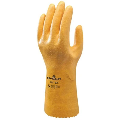 Afbeelding van Showa 4707 771 Gr. L Katoentricot, Polyester, Nitril Chemicaliënhandschoen Maat (handschoen): 9, EN 388:2016, 374 1:2016/ Typ B, 5:2016 ISO
