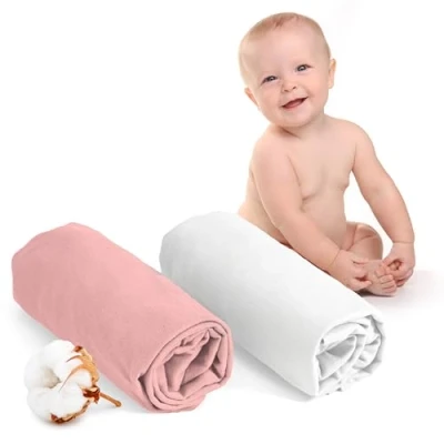 Afbeelding van Dreamzie Hoeslaken, 70 x 140 cm (x 2) 100% katoen, Oeko Tex gecertificeerd hoeslaken baby wit en roze