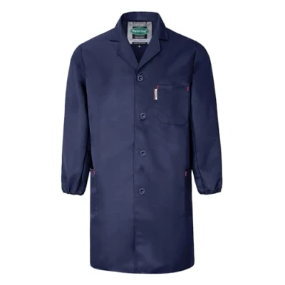 Afbeelding van Yukirtiq Basic herenjack met knopen, ridderkraag, praktisch, lange mouwen, standaard, werkblouse, polycotton, werkplaats, A marineblauw