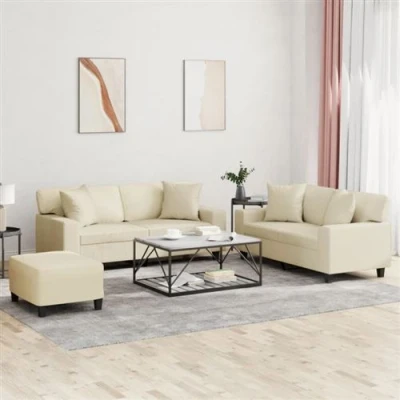 Image de vidaXL Ensemble de canapés 3 pcs avec coussins crème similicuir