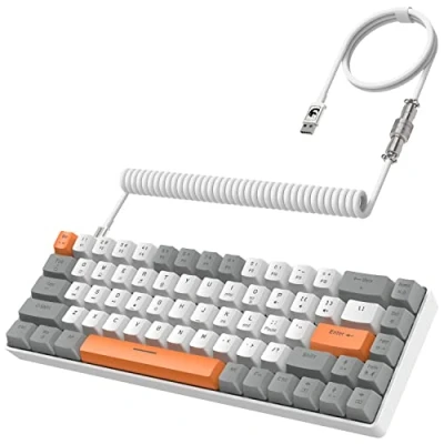 Afbeelding van YINDIAO T8 Gaming toetsenbord 60%, mini toetsenbord, mechanisch, compact, 68 toetsen, met achtergrondverlichting 18 Chroma RGB, rode schakelaar, spiraalkabel, USB C, voor PC, Mac, PS4, Xbox lichtgrijs