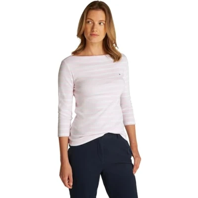 Image de Tommy Hilfiger Tops en tricot S/S pour femme, Blanc (rose clair/écru), XXS