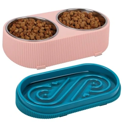 Afbeelding van Pink Double Layer Stainless Steel Pet Bowl