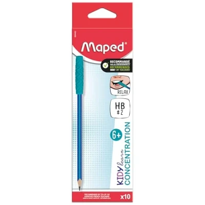 Afbeelding van Maped Doos met 10 ergonomische grafietpotloden ontspannende kauwopzetstukken HB2 stift gestructureerde grip