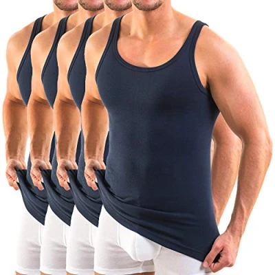 Afbeelding van HERMKO 3000 Set van 4 biologische tanktops voor heren, Donkerblauw