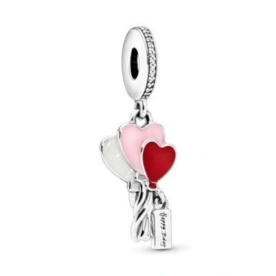 Afbeelding van PANDORA Zilveren dangle met heldere zirkonia, glanzend zilver, roze en rood enamel, email, zirkonia