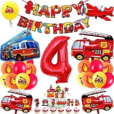 Afbeelding van fire car 4 year old birthday ballon for child decoratie boy fighter inflatable