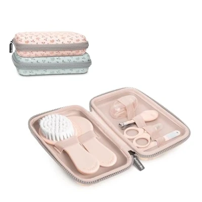 Image de Suavinex, Trousse de Soin Bébé. pour Toilette Complète et Transportable. Set Manucure. Contient : Brosse peigne + Doigt à dent Ciseaux Lime Coupe Ongles, 6 piéces, Rose